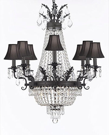 Empire Crystal Chandelier Lighting With Shades And Dark Antique Finish - A500-Sc/Blackshade/B88/1280/8+4