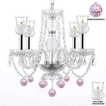 Crystal Chandelier Lighting W/Candle Votives w/Chrome Sleeves! H17" W17" - For Indoor/Outdoor Use! Great for Outdoor Events, Hang from Trees/Gazebo / Pergola/Porch / Patio/Tent ! - J10-B43/B31/B76/26098/4