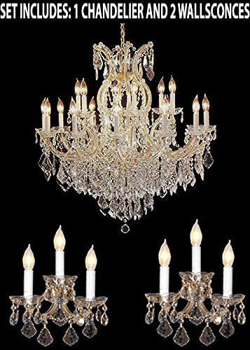 Swarovski 3Pc Lighting Set - Maria Theresa Crystal Chandelier And 2 Wall Sconces - 1Ea 1/21510/15+1 + 2Ea CG/2813/3Sw A500-