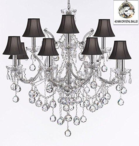 Maria Theresa Chandelier Lighting Empress Crystal (Tm) Chandeliers H 30" X W 28" Chrome Finish Dressed With Crystal Balls With Black Shades - J10-Sc/Blackshade/B6/Chrome/26049/12+1