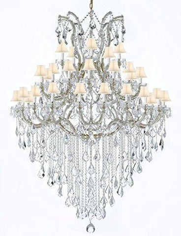 Large Foyer / Entryway Maria Theresa Empress Crystal (Tm) Chandelier Lighting W/White Shade H 72" W 52" - Gb104-Gold/Whiteshade/B13/2756/36+1