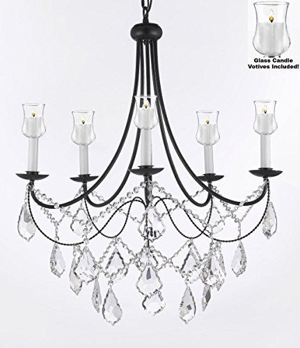 Crystal Chandelier W/ Candle Votives H22.5" W26" - For Indoor / Outdoor Use Great For Outdoor Events Hang From Trees / Gazebo / Pergola / Porch / Patio / Tent - J10-B31/B12/26031/5