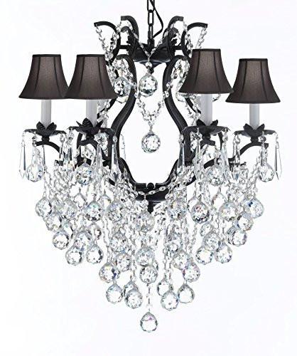 Swarovski Crystal Trimmed Chandelier Wrought Iron Empress Crystal (Tm) Chandelier Lighting With Black Shades H 19" W 20" - A83-Sc/Blackshade/B61/3530/6Sw