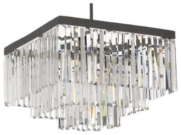 Inspired Odeon Style Crystal Glass Fringe 3-Tier Chandelier W 20" X H 19" - 26008/9