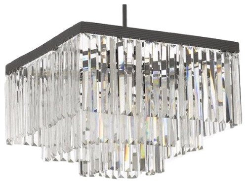 Inspired Odeon Style Crystal Glass Fringe 3-Tier Semi Flush Mount Chandelier W 20" X H 19" - 26008/9/flush