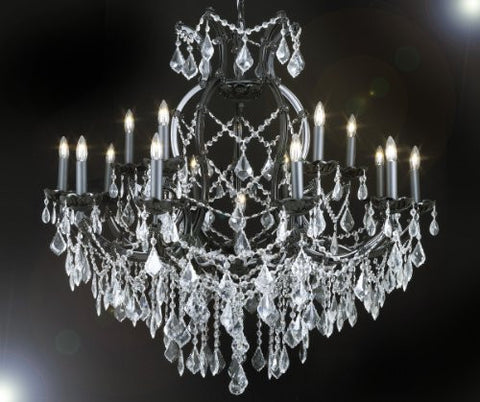 Jet Black Crystal Chandelier With Clear Crystals W 37" H 38" - A500-BLACK/21510/15+1