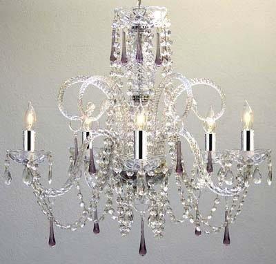 Amethyst Purple Crystal Chandelier w/Chrome Sleeves! H25 X W24 - GO-A46-B43/387/5PURPLE