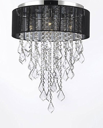 Flushmount 4-Light Chrome And Black Shade Crystal Chandelier Lighting Empress Crystal (Tm) - G7-B7/3/Black/2130/4