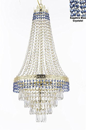 French Empire Crystal Chandelier Chandeliers Lighting Trimmed With Sapphire Blue Crystal Great For Dining Room Foyer Entryway Family Room H30" X W17" - J10-B86/Cg/26026/4