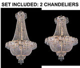 Set of 2-1 French Empire Crystal Gold Chandelier Lighting - Great for The Dining Room, Foyer, Entry Way, Living Room - H50" X W24" and 1 French Empire Crystal Chandelier Lighting H 30" W 24" - 1EA C7/928/9 + 1EA 928/9