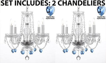 Set Of 2 - Chandeliers Lighting W/ Crystal Blue Hearts H 17 - 2Ea J10-B85/26098/4