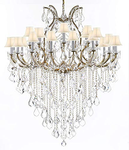 Crystal Chandelier Lighting Chandeliers H59" X W46" Great for The Foyer, Entry Way, Living Room, Family Room and More! w/White Shades - A500-B12/WHITESHADES/2MT/24+1
