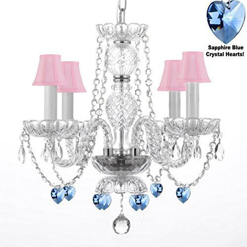Chandelier Lighting W/ Crystal Pink Shades & Hearts H 17" - Perfect For Kid'S And Girls Bedroom W 17" - J10-B85/Pinkshades/26098/4