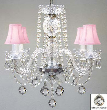 Swarovski Crystal Trimmed Chandelier Murano Venetian Style All Crystal Chandelier W/ Crystal Balls And Pink Shades - J10-B6/Pinkshades/26098/4 Sw