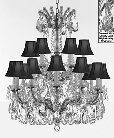 Swarovski Crystal Trimmed Maria Theresa Chandelier Lights Fixture Pendant Ceiling Lamp Dressed With Large Luxe Crystals H30" X W28" - Good For Dining Room Foyer Entryway With Blackshades - A500-Cs/Blackshades/B90/152/18Sw