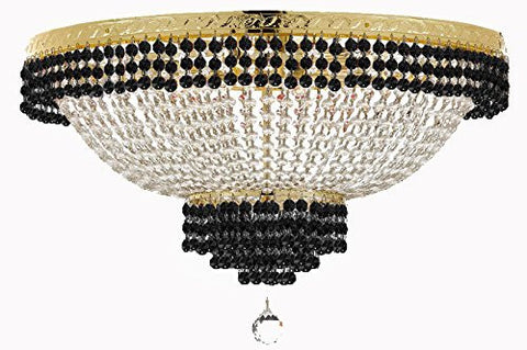 Flush French Empire Crystal Chandelier Lighting Trimmed With Jet Black Crystal Good For Dining Room Foyer Entryway Family Room And More H18" X W24" - A500-B79/Cg/Flush/870/9