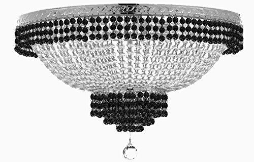 Flush French Empire Crystal Chandelier Lighting Trimmed With Jet Black Crystal Good For Dining Room Foyer Entryway Family Room And More H18" X W24" - A500-B79/Cs/Flush/870/9