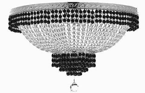 Flush French Empire Crystal Chandelier Lighting Trimmed With Jet Black Crystal Good For Dining Room Foyer Entryway Family Room And More H18" X W24" - A500-B79/Cs/Flush/870/9