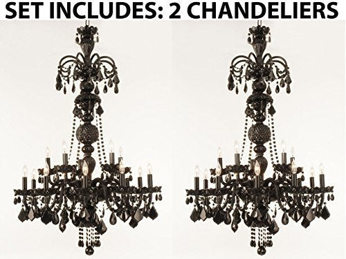 Set Of 2 - Jet Black Crystal Chandelier Lighting H48" X W32" - 2Ea-Black/590/15