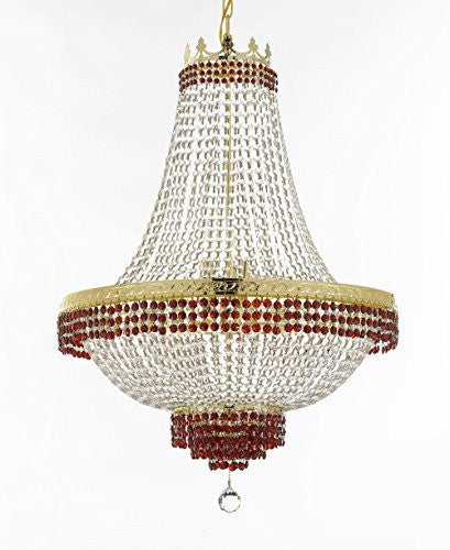 French Empire Crystal Chandelier Chandeliers Lighting Trimmed With Ruby Red Crystal Good For Dining Room Foyer Entryway Family Room And More H30" X W24" - A500-B74/Cg/870/9