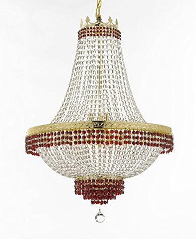 French Empire Crystal Chandelier Chandeliers Lighting Trimmed With Ruby Red Crystal Good For Dining Room Foyer Entryway Family Room And More H30" X W24" - A500-B74/Cg/870/9