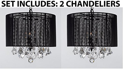 Set Of 2 - Crystal Chandeliers Chandelier With Large Black Shade H15" X W15" - 2Ea G7-Black/26029/3