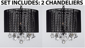 Set Of 2 - Crystal Chandeliers Chandelier With Large Black Shade H15" X W15" - 2Ea G7-Black/26029/3