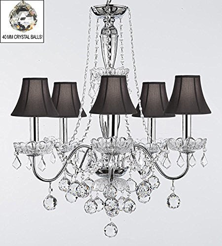 Elegant 5 Light Crystal Chandelier Pendant Lighting Fixture Light Lamp With Black Shades And Crystal Balls - J10-Sc/Blackshades/B6/26017/5