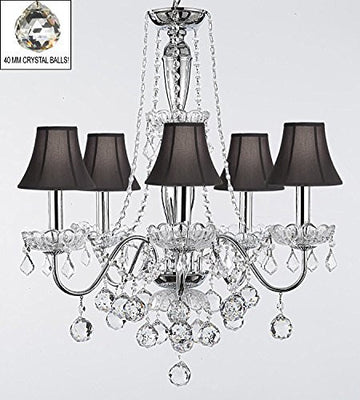 Elegant 5 Light Crystal Chandelier Pendant Lighting Fixture Light Lamp With Black Shades And Crystal Balls - J10-Sc/Blackshades/B6/26017/5