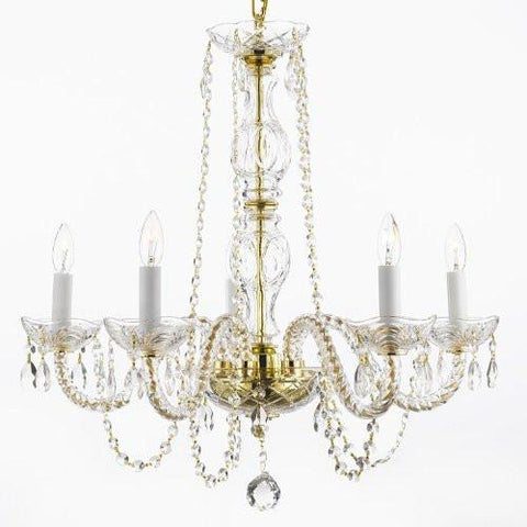 Chandelier Lighting Dressed W/Swarovski Crystal H25" X W24" - Cjd-G46-Gold/384/5Sw