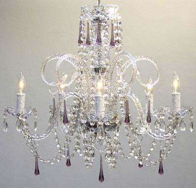 Swarovski Crystal Trimmed Chandelier Amethyst Purple Crystal Chandelier H25" X W24" - Go-A46-387/5Purple Sw