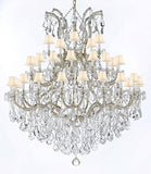 Swarovski Crystal Trimmed Chandelier Large Foyer / Entryway Maria Theresa Crystal Chandelier Lighting W/White Shade H 60" W 52" - A500-Whiteshade/B12/2756/36+1Sw