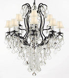 Wrought Iron Crystal Chandelier Lighting H40" X W28" With Shades Trimmed With Spectra (Tm) Crystal - Reliable Crystal Quality By Swarovski - F83-Sc/Whiteshade/B12/3034/8+4Sw