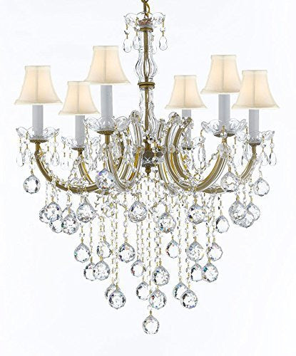 Swarovski Crystal Trimmed Chandelier Maria Theresa Chandelier Crystal Lighting Chandeliers With White Shades H 30" W 22" - J10-Sc/B61/26066/6Sw