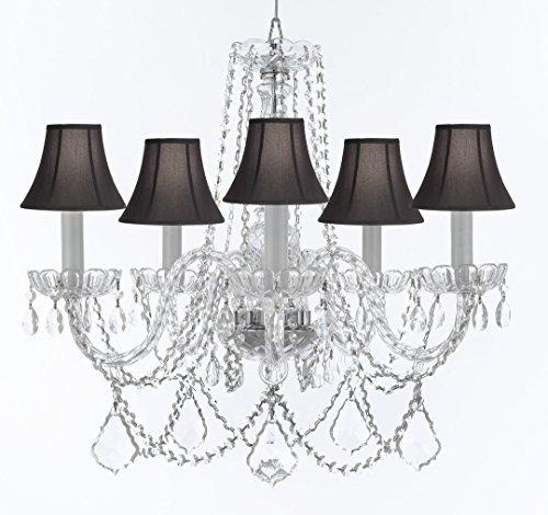 Murano Venetian Style Chandelier Crystal Lights Fixture Pendant Ceiling Lamp for Dining Room, Bedroom, Entryway , Living Room with Large, Luxe, Diamond Cut Crystals! H25" X W24" w/ Black Shades - A46-BLACKSHADES/B94/B89/384/5DC