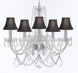 Swarovski Crystal Trimmed Murano Venetian Style Chandelier Crystal Lights Fixture Pendant Ceiling Lamp for Dining Room, Entryway , Living Room w/Large, Luxe Crystals! H25" X W24" w/ Black Shades - A46-BLACKSHADES/B94/B89/384/5SW