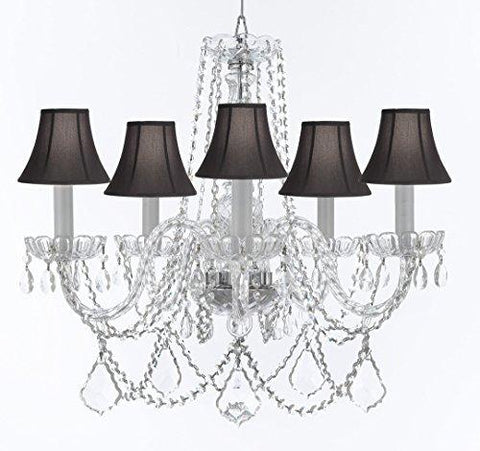 Murano Venetian Style Chandelier Crystal Lights Fixture Pendant Ceiling Lamp for Dining Room, Bedroom, Entryway , Living Room with Large, Luxe, Diamond Cut Crystals! H25" X W24" w/ Black Shades - A46-BLACKSHADES/B94/B89/384/5DC