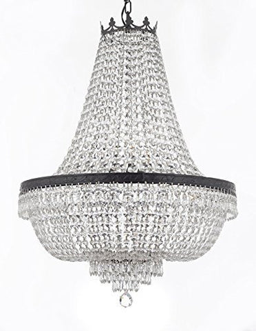 Swarovski Crystal Trimmed French Empire Chandelier H30" X W24" With Dark Antique Finish Good For Dining Room Foyer Entryway Family Room And More - A500-Cb/870/9Sw