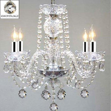 Murano Venetian Style All Crystal Chandelier H17" x W17" SWAG PLUG IN-CHANDELIER W/14' FEET OF HANGING CHAIN AND WIRE! W/CHROME SLEEVES! - J10-B43/B15/B6/26098/4