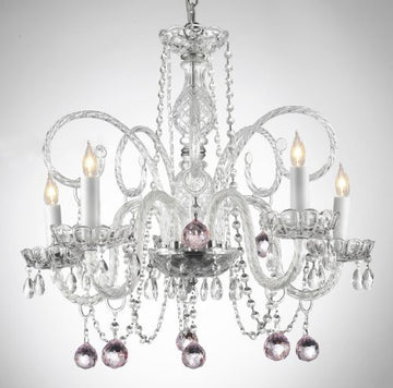 Crystal Chandelier Lighting With Pink Crystal Balls - A46-B3/385/5 - Pink Balls
