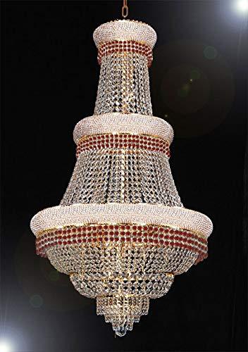 French Empire Crystal Chandelier Chandeliers Moroccan Style Lighting Trimmed with Ruby Red Crystal! Good for Dining Room, Foyer, Entryway, Family Room and More! H50" X W30" - G93-B74/CG/448/21