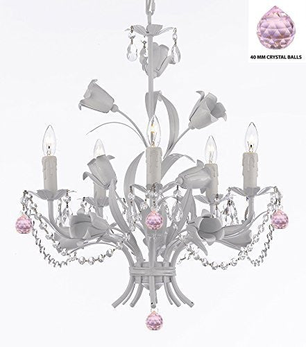 White Wrought Iron Floral Chandelier Empress Crystal (Tm) Flower Chandeliers Lighting H23" X W19" - J10-B76/B52/White/325/5