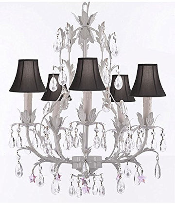 White Wrought Iron Floral Chandelier Lighting W/ Pink Stars And Shades - J10-Sc/Blackshade/B38/White/26016/5