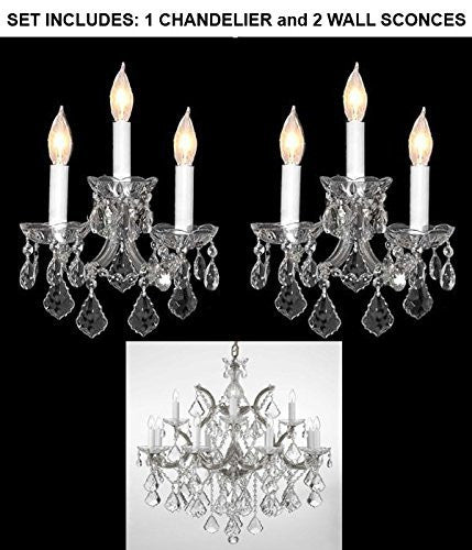 Set Of 3 - 1 Crystal Chandelier Lighting H 30" W 22" And 2 Maria Theresa Wall Sconce Crystal Lighting H14" x W11.5" Trimmed With Spectra (Tm) Crystal - Reliable Crystal Quality By Swarovski - 1Ea-Cs/B7/21532/12+1 + 2Ea-Cs/2813/3-Sw A500-