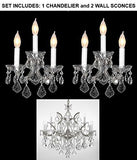 Set Of 3 - 1 Crystal Chandelier Lighting H 30" W 22" And 2 Maria Theresa Wall Sconce Crystal Lighting H14" x W11.5" Trimmed With Spectra (Tm) Crystal - Reliable Crystal Quality By Swarovski - 1Ea-Cs/B7/21532/12+1 + 2Ea-Cs/2813/3-Sw A500-