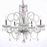 Swarovski Crystal Trimmed Chandelier! Pink Crystal Chandelier Chandeliers Lighting w/Chrome Sleeves! H25" X W24" - A46-B43/387/5PINK SW