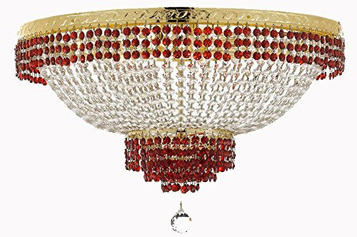 Flush French Empire Crystal Chandelier Lighting Trimmed With Ruby Red Crystal Good For Dining Room Foyer Entryway Family Room And More H18" X W24" - A500-B74/Cg/Flush/870/9