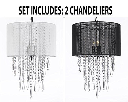 Set Of 2 - 1 White And 1 Black Crystal Chandelier Empress Crytal (Tm) Chandeliers With Large White Shades H24" X W15" - 1Eab27/White/3/26028/3+1Eab27/Black/3/26029/