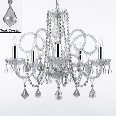 MURANO VENETIAN STYLE ALL-CRYSTAL CHANDELIER WITH TEAK COLOR CRYSTAL W/CHROME SLEEVES! - A46-B43/TEAKB2/385/5