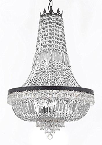 French Empire Crystal Chandelier Lighting With Dark Antique Finish Great for the Dining Room, Foyer, Entry Way, Living Room H36"X W30" - F93-B8/CB/870/14